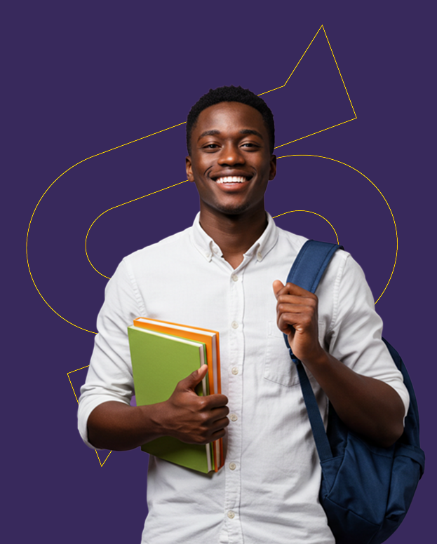 Student with books and backpack